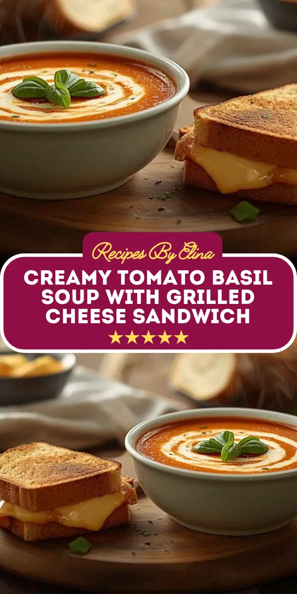 Creamy Tomato Basil Soup with Grilled Cheese Sandwich