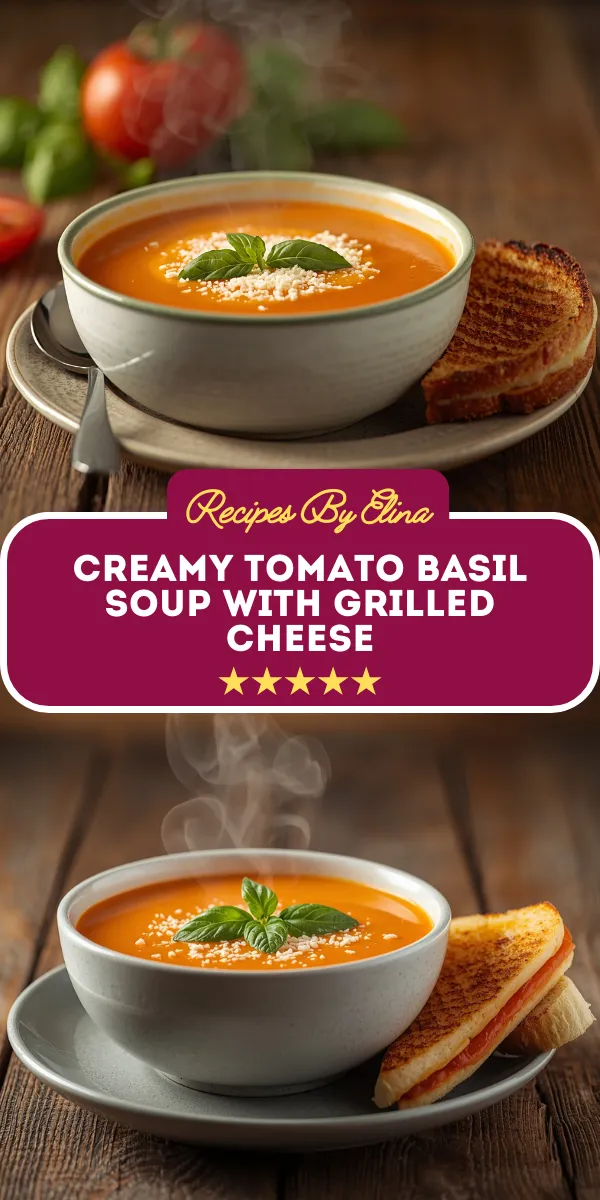 Creamy Tomato Basil Soup with Grilled Cheese