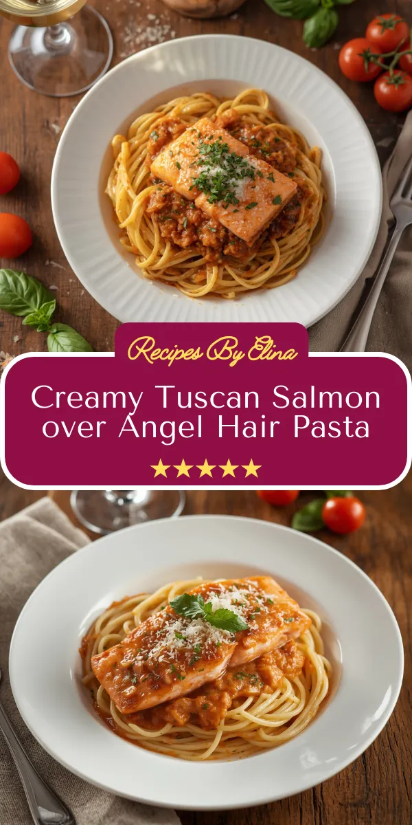 Creamy Tuscan Salmon over Angel Hair Pasta