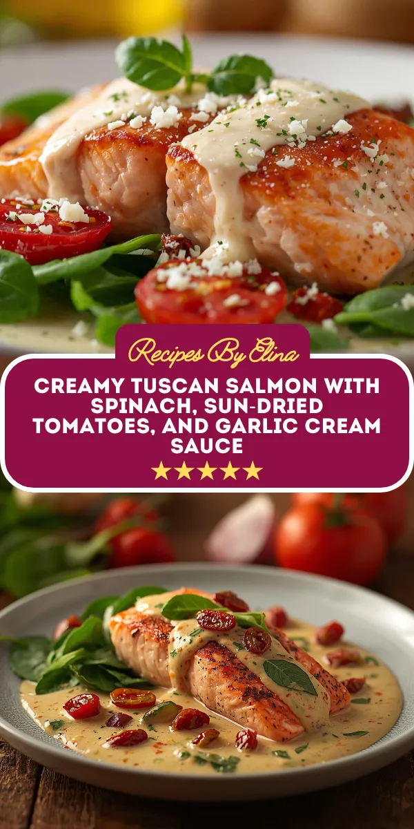 Creamy Tuscan Salmon with Spinach, Sun-Dried Tomatoes, and Garlic Cream Sauce