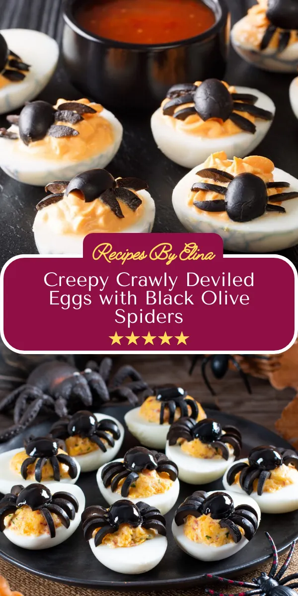 Creepy Crawly Deviled Eggs with Black Olive Spiders