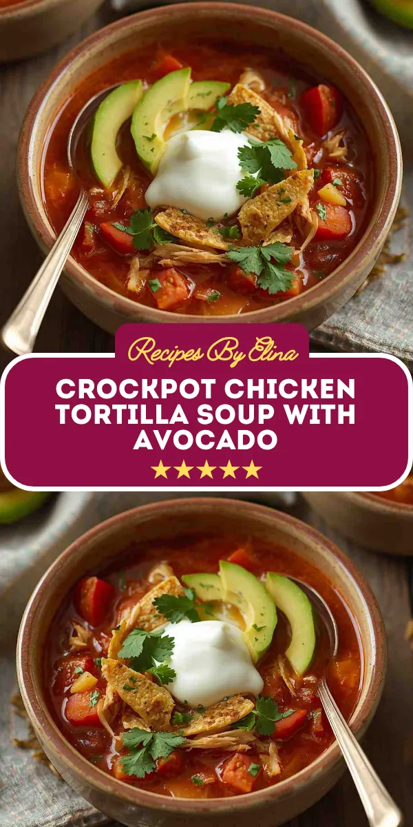 Crockpot Chicken Tortilla Soup with Avocado