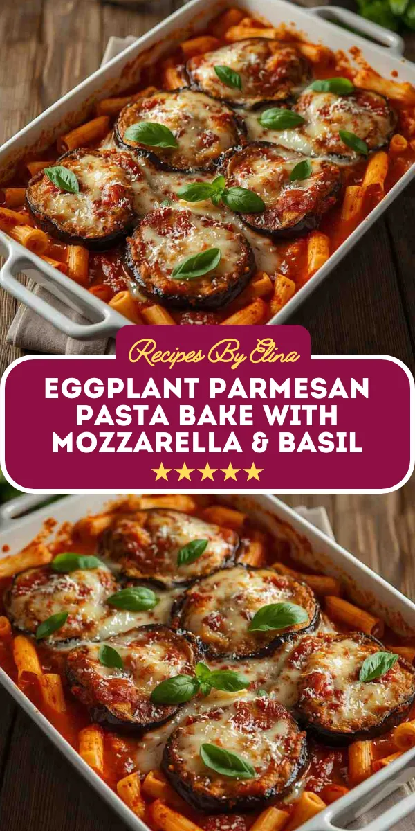 Eggplant Parmesan Pasta Bake with Mozzarella & Basil