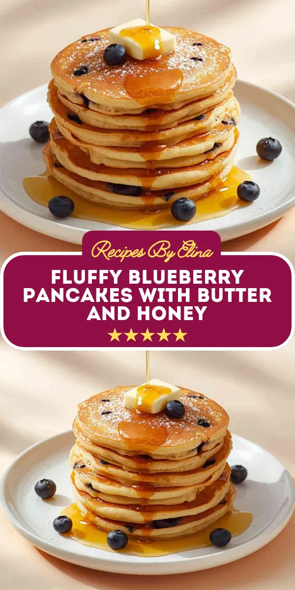 Fluffy Blueberry Pancakes with Butter and Honey