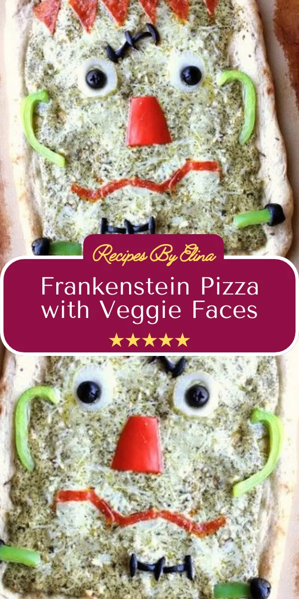 Frankenstein Pizza with Veggie Faces