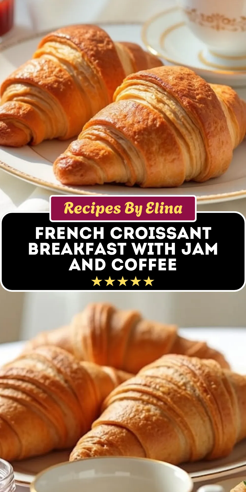 French Croissant Breakfast with Jam and Coffee