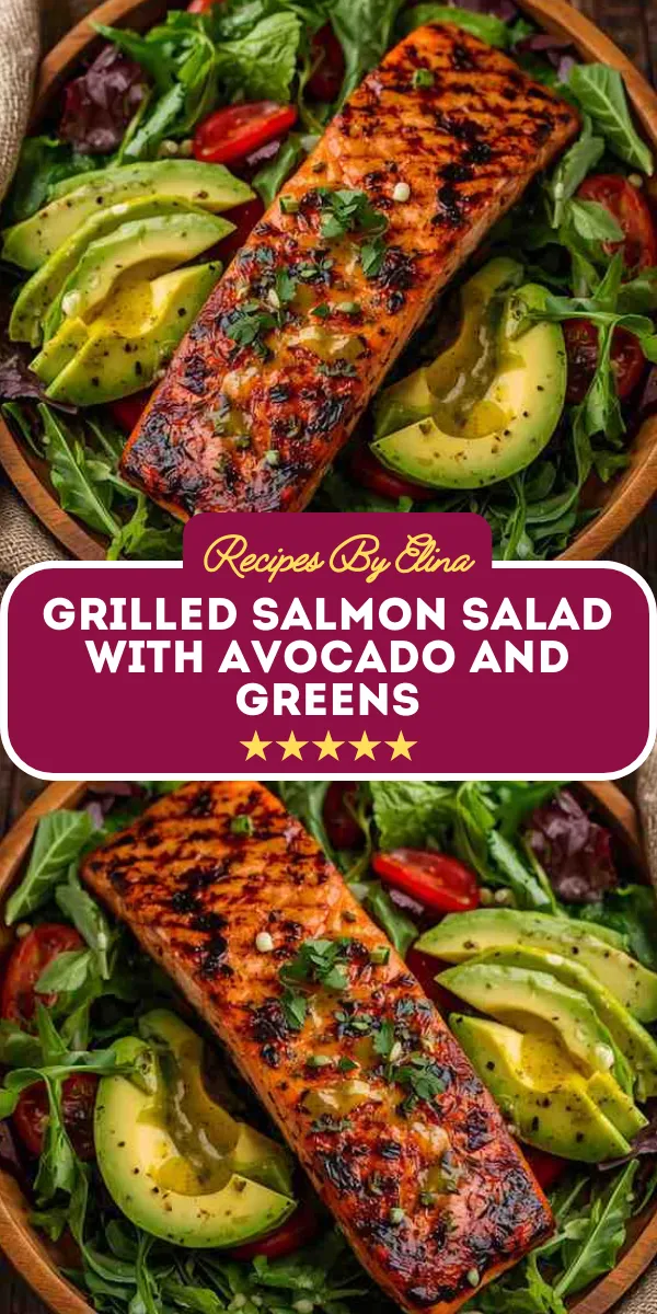 Grilled Salmon Salad with Avocado and Greens