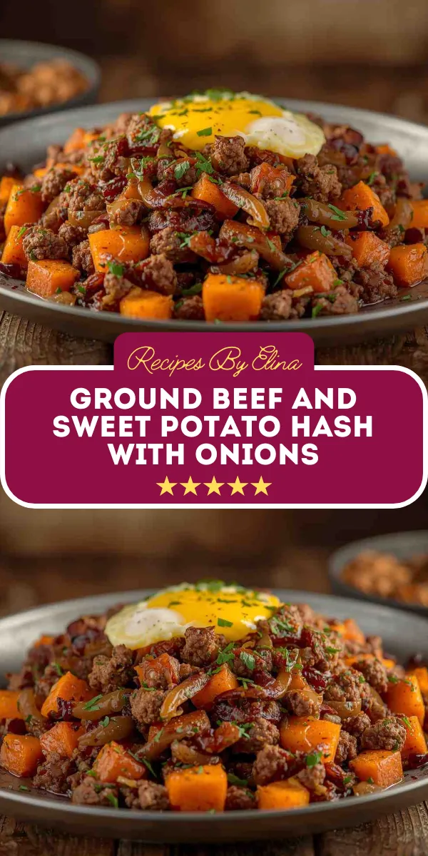 Ground Beef and Sweet Potato Hash with Onions