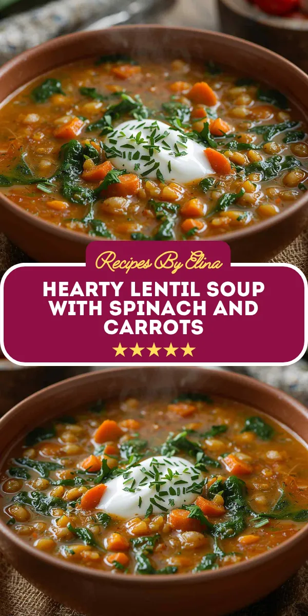 ⁠Hearty Lentil Soup with Spinach and Carrots