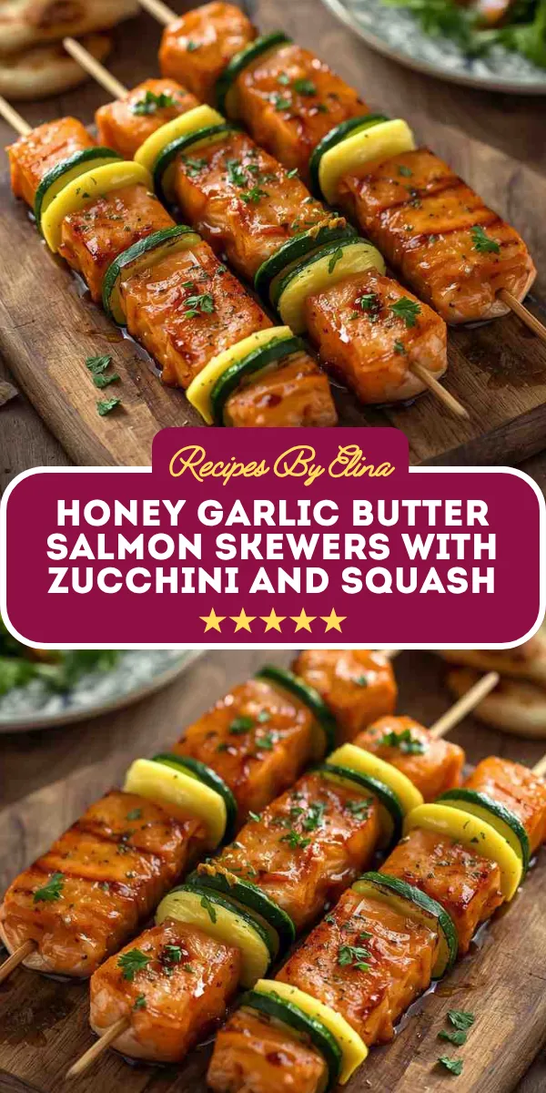 Honey Garlic Butter Salmon Skewers with Zucchini and Squash