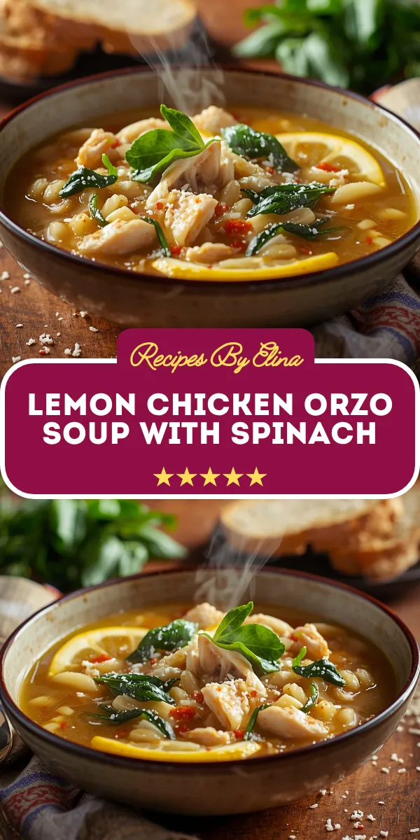 Lemon Chicken Orzo Soup with Spinach
