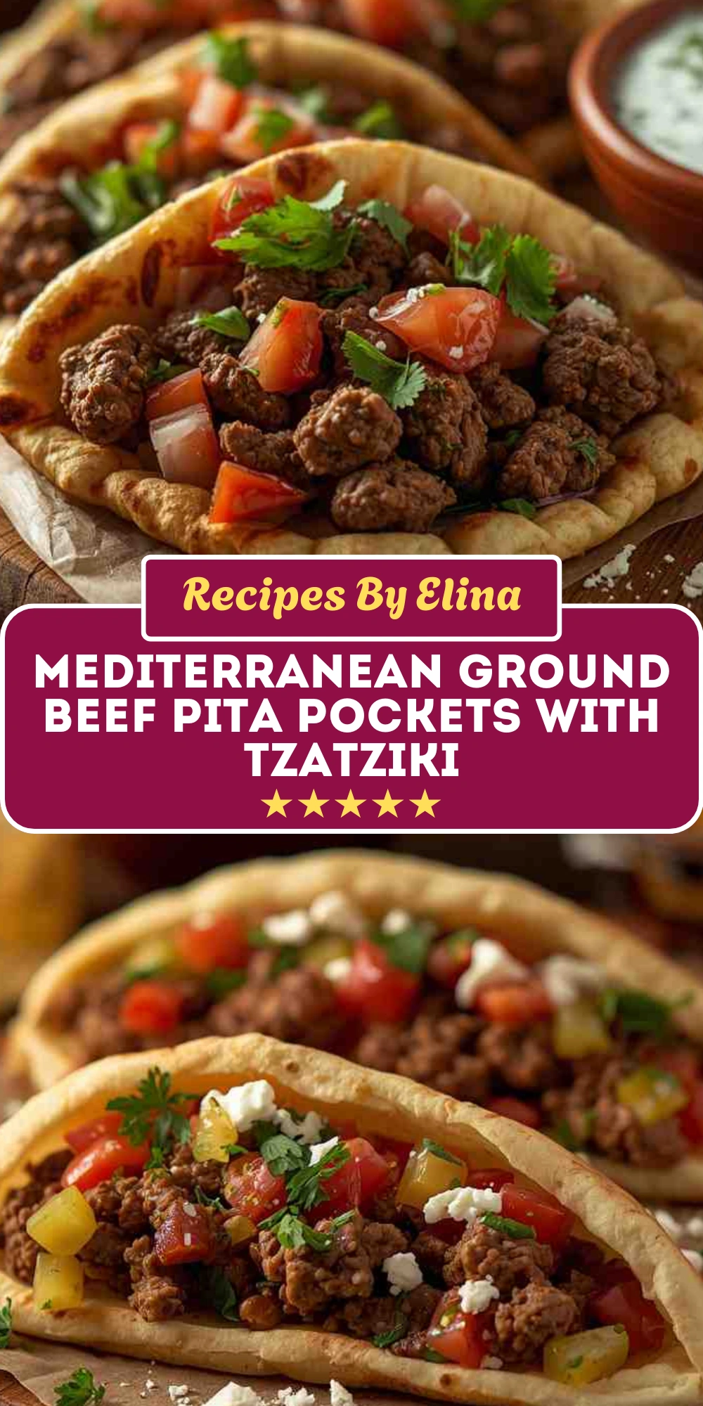 Mediterranean Ground Beef Pita Pockets with Tzatziki