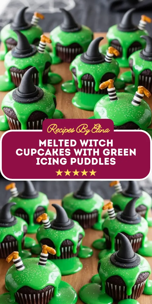 Melted Witch Cupcakes with Green Icing Puddles