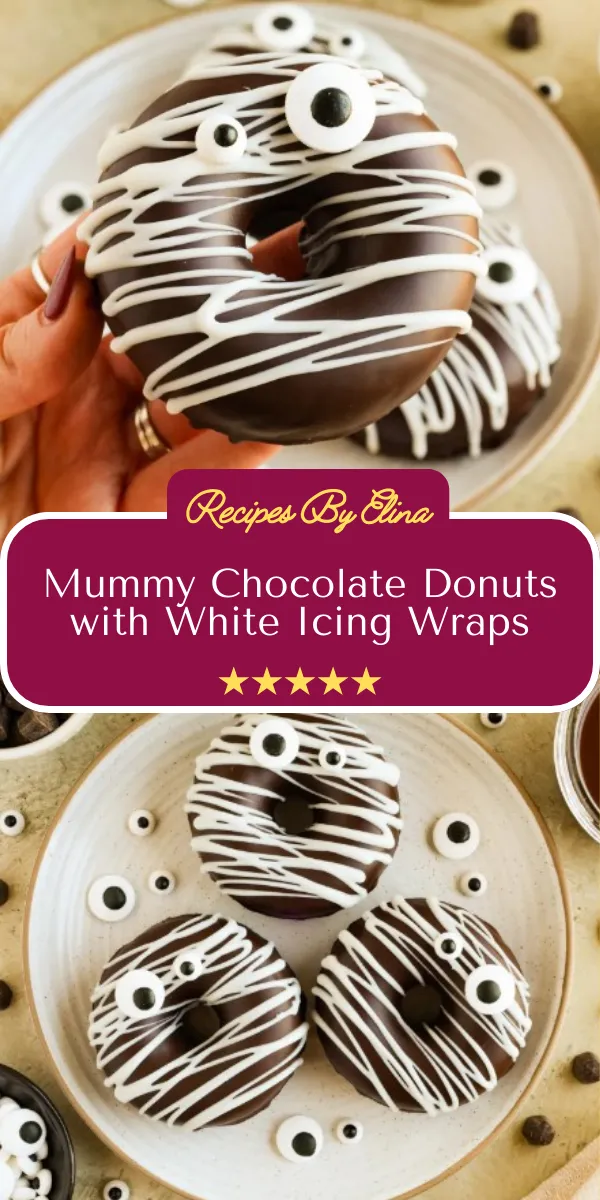 Mummy Chocolate Donuts with White Icing Wraps