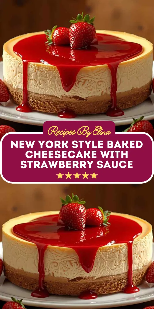 New York Style Baked Cheesecake with Strawberry Sauce