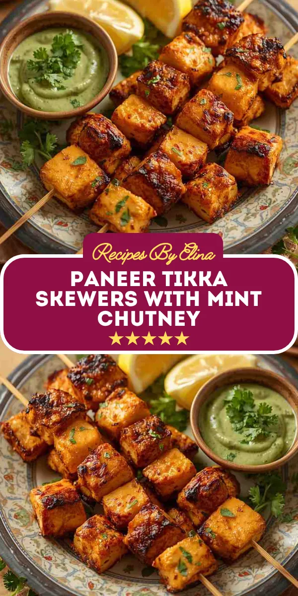 Paneer Tikka Skewers with Mint Chutney