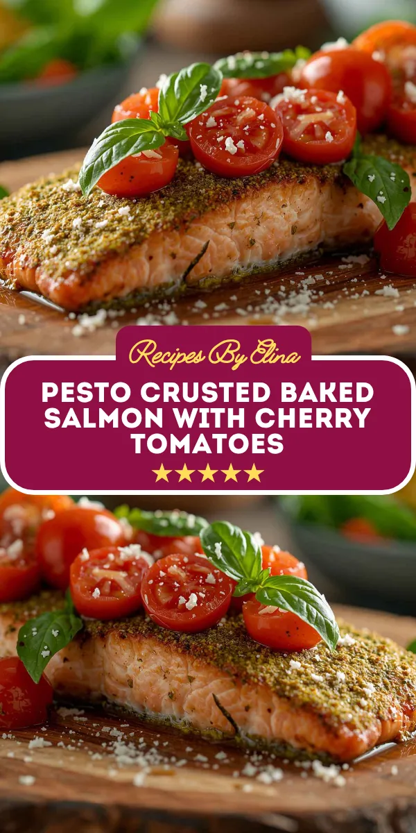 Pesto Crusted Baked Salmon with Cherry Tomatoes