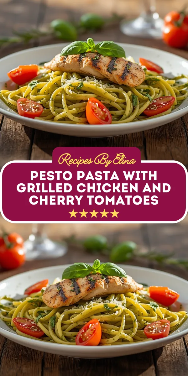 Pesto Pasta with Grilled Chicken and Cherry Tomatoes