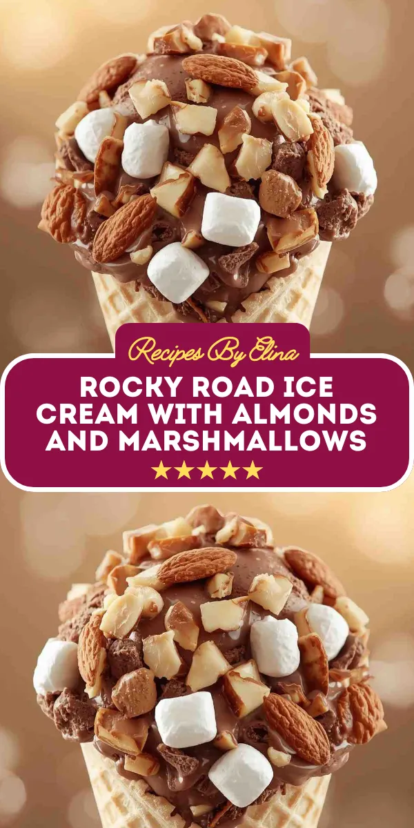 Rocky Road Ice Cream with Almonds and Marshmallows