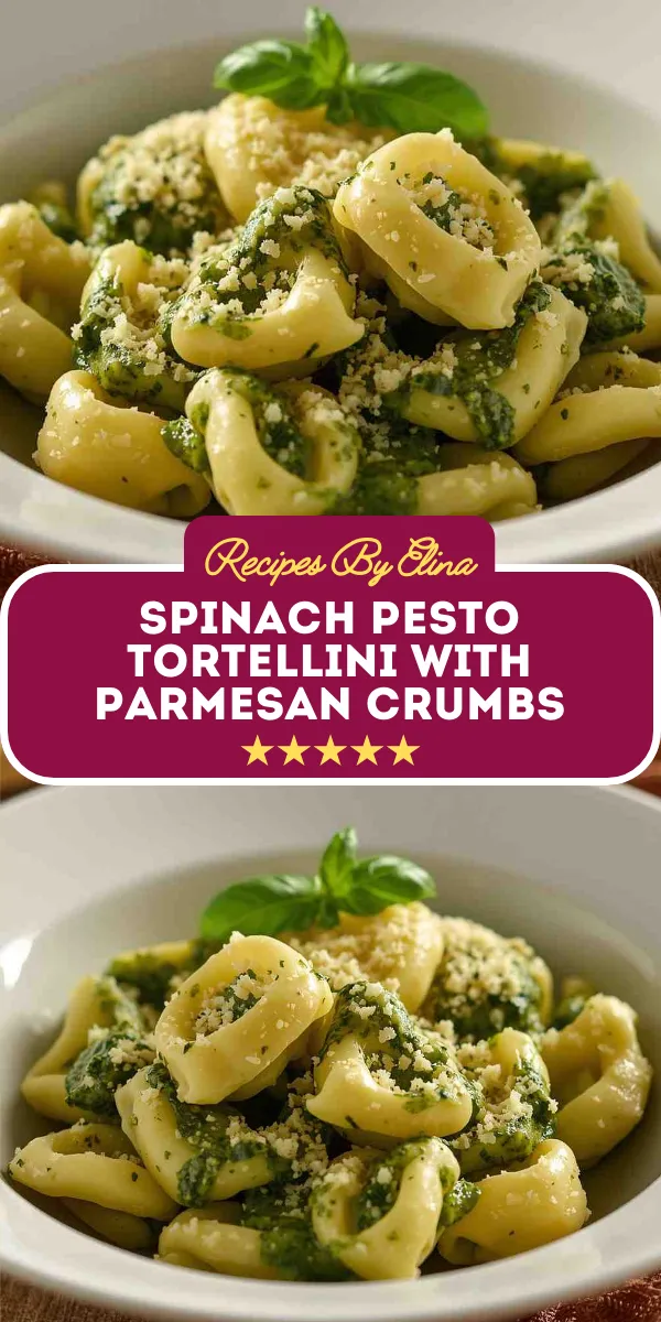 Spinach Pesto Tortellini with Parmesan Crumbs