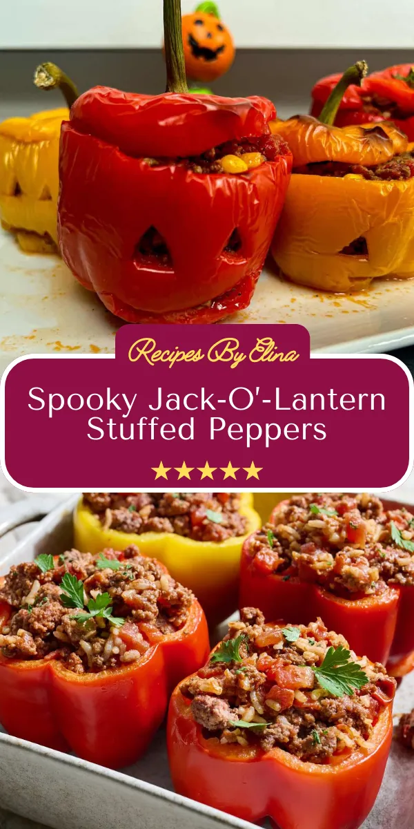 Spooky Jack-O’-Lantern Stuffed Peppers