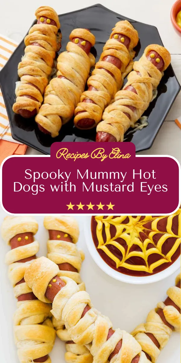 Spooky Mummy Hot Dogs with Mustard Eyes
