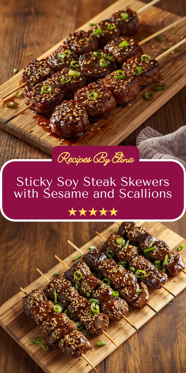 Sticky Soy Steak Skewers with Sesame and Scallions