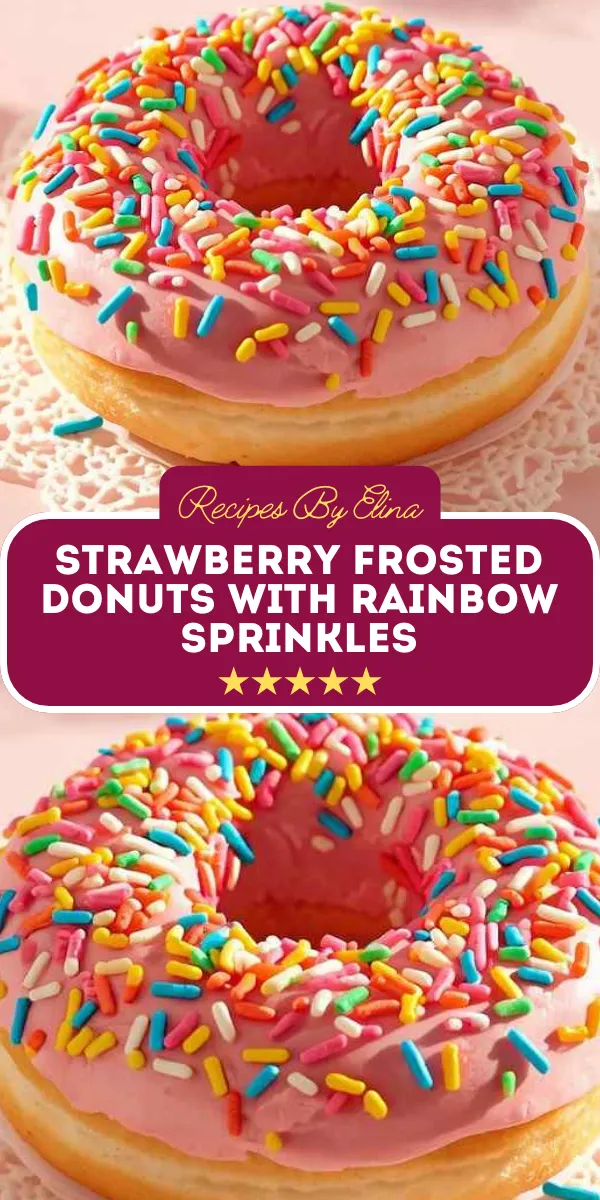 Strawberry Frosted Donuts with Rainbow Sprinkles