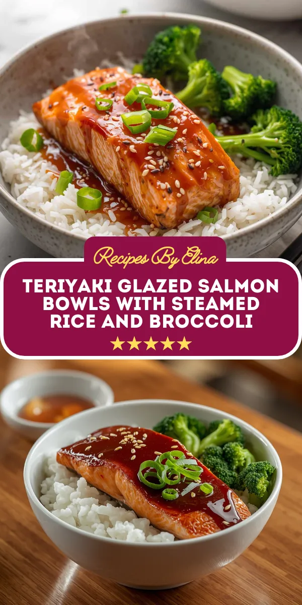 Teriyaki Glazed Salmon Bowls with Steamed Rice and Broccoli