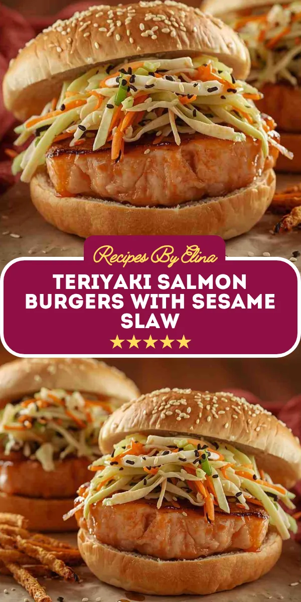 Teriyaki Salmon Burgers with Sesame Slaw
