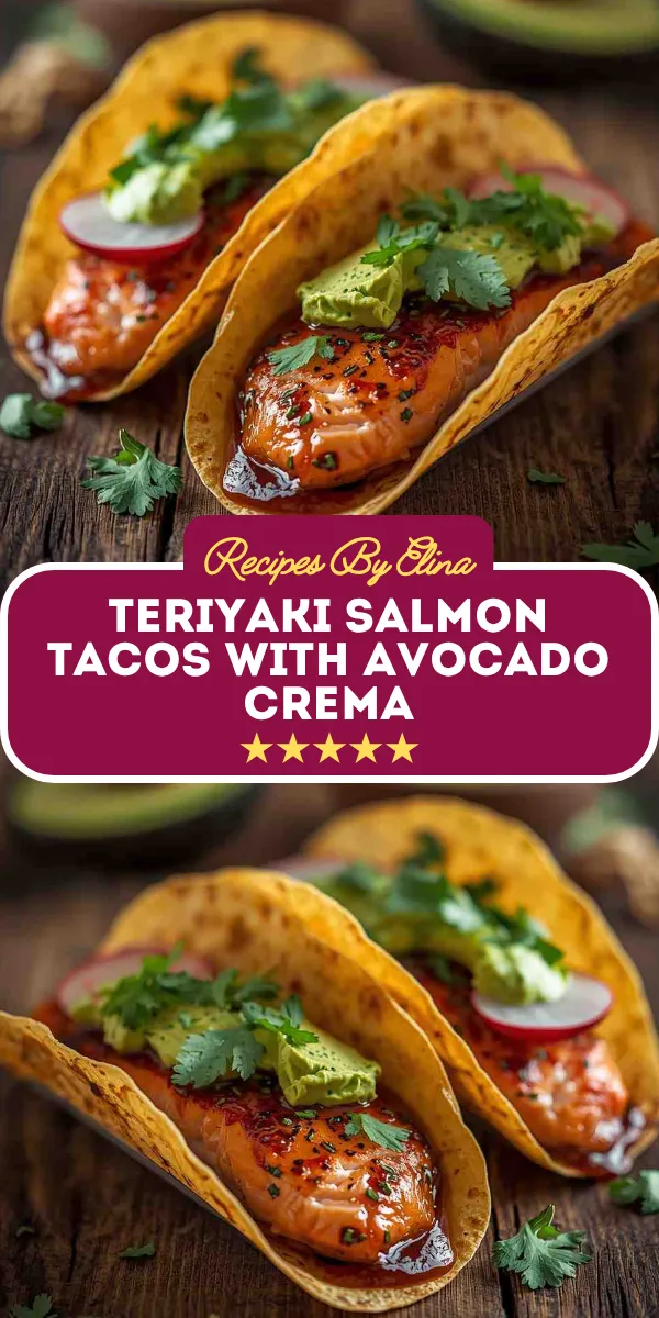 Teriyaki Salmon Tacos with Avocado Crema