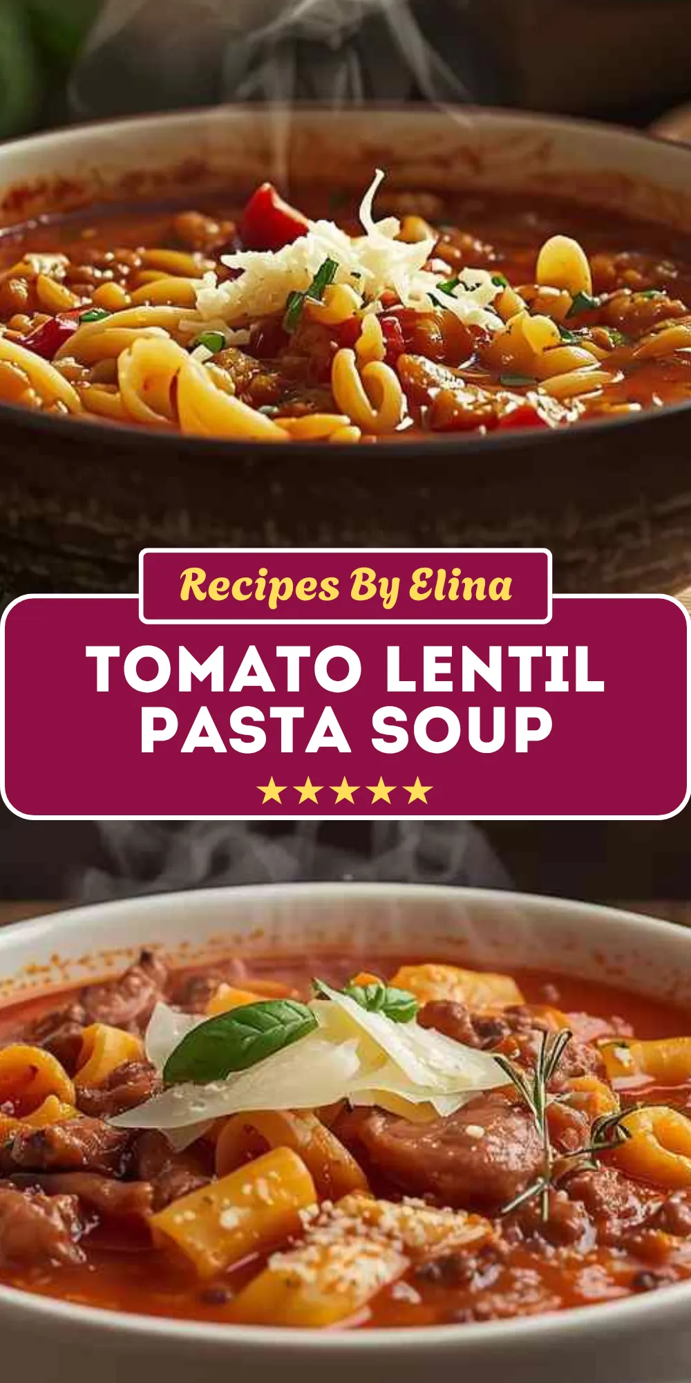Tomato Lentil Pasta Soup with Herbs