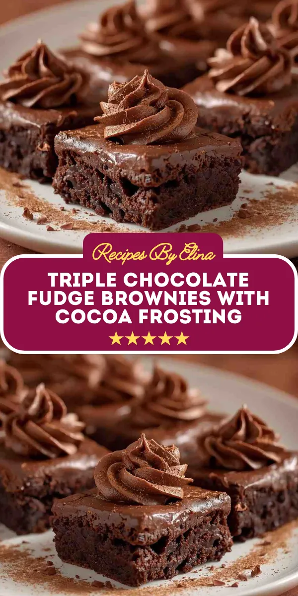 Triple Chocolate Fudge Brownies with Cocoa Frosting