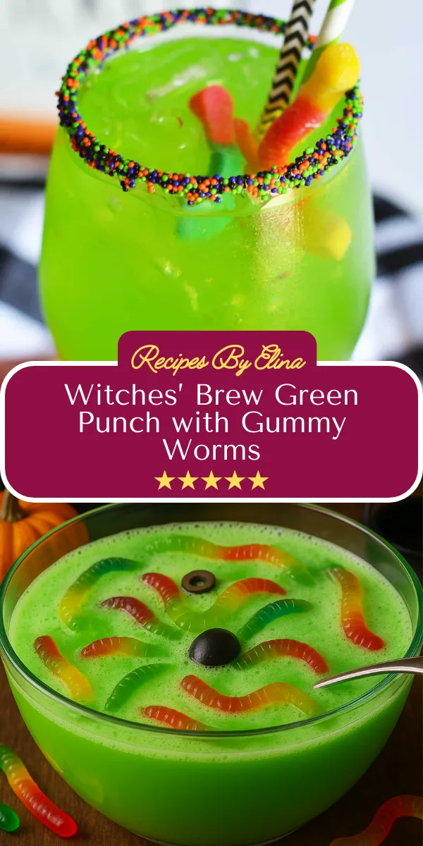 Witches’ Brew Green Punch with Gummy Worms