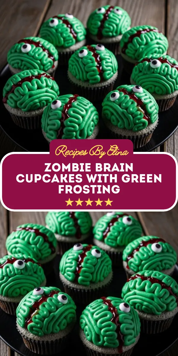 Zombie Brain Cupcakes with Green Frosting