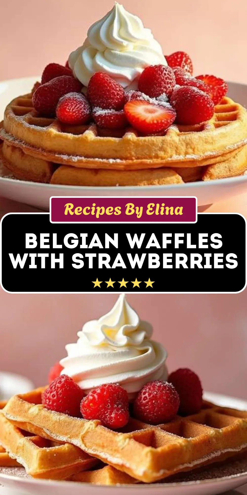 Belgian Waffles with Strawberries and Cream