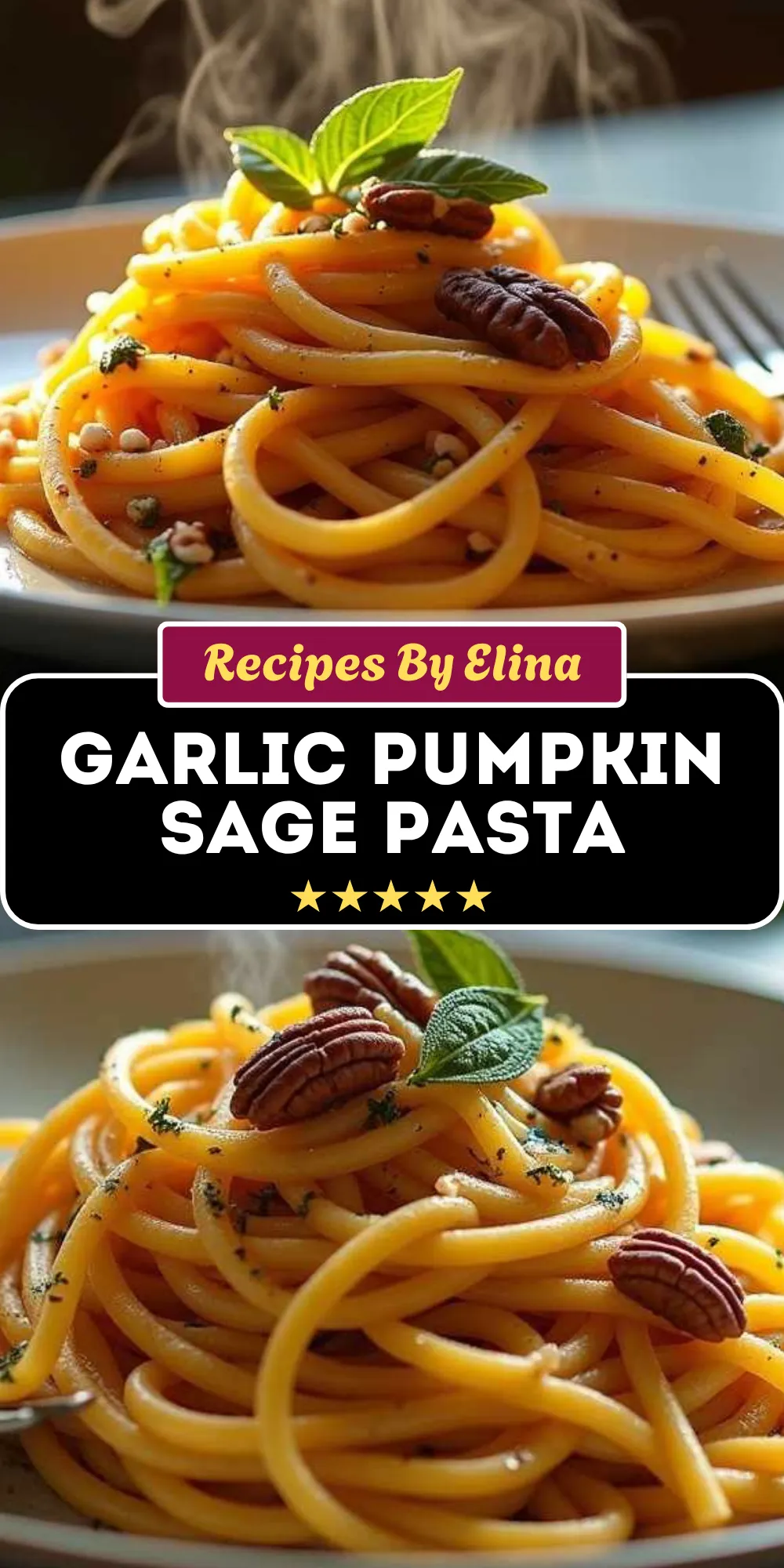 Garlic Pumpkin Sage Pasta with Toasted Pecans
