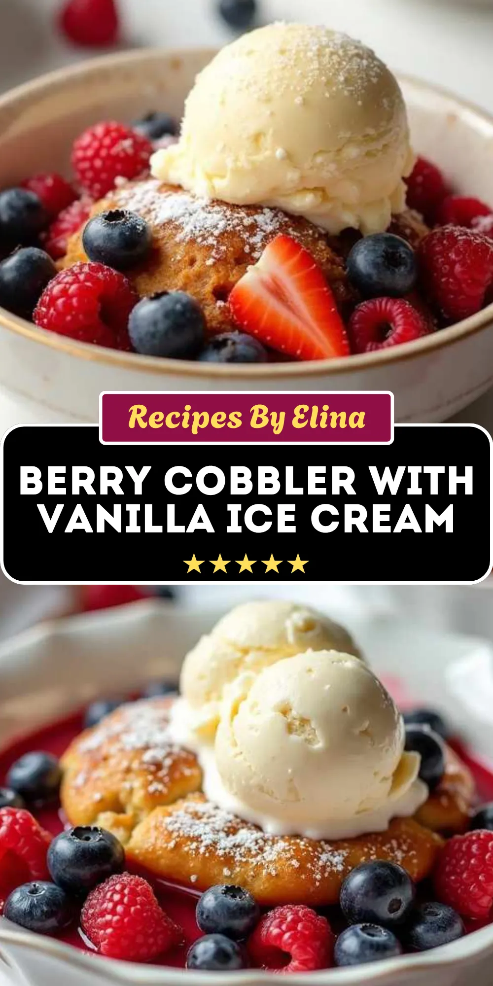 Mixed Berry Cobbler with Vanilla Ice Cream