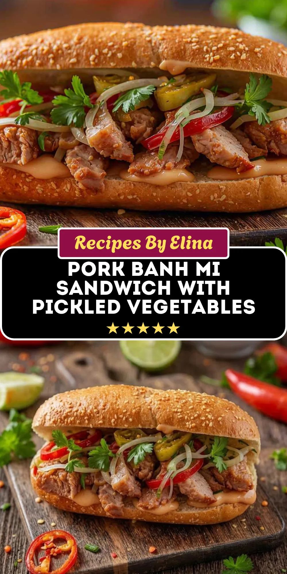 Pork Banh Mi Sandwich with Pickled Vegetables