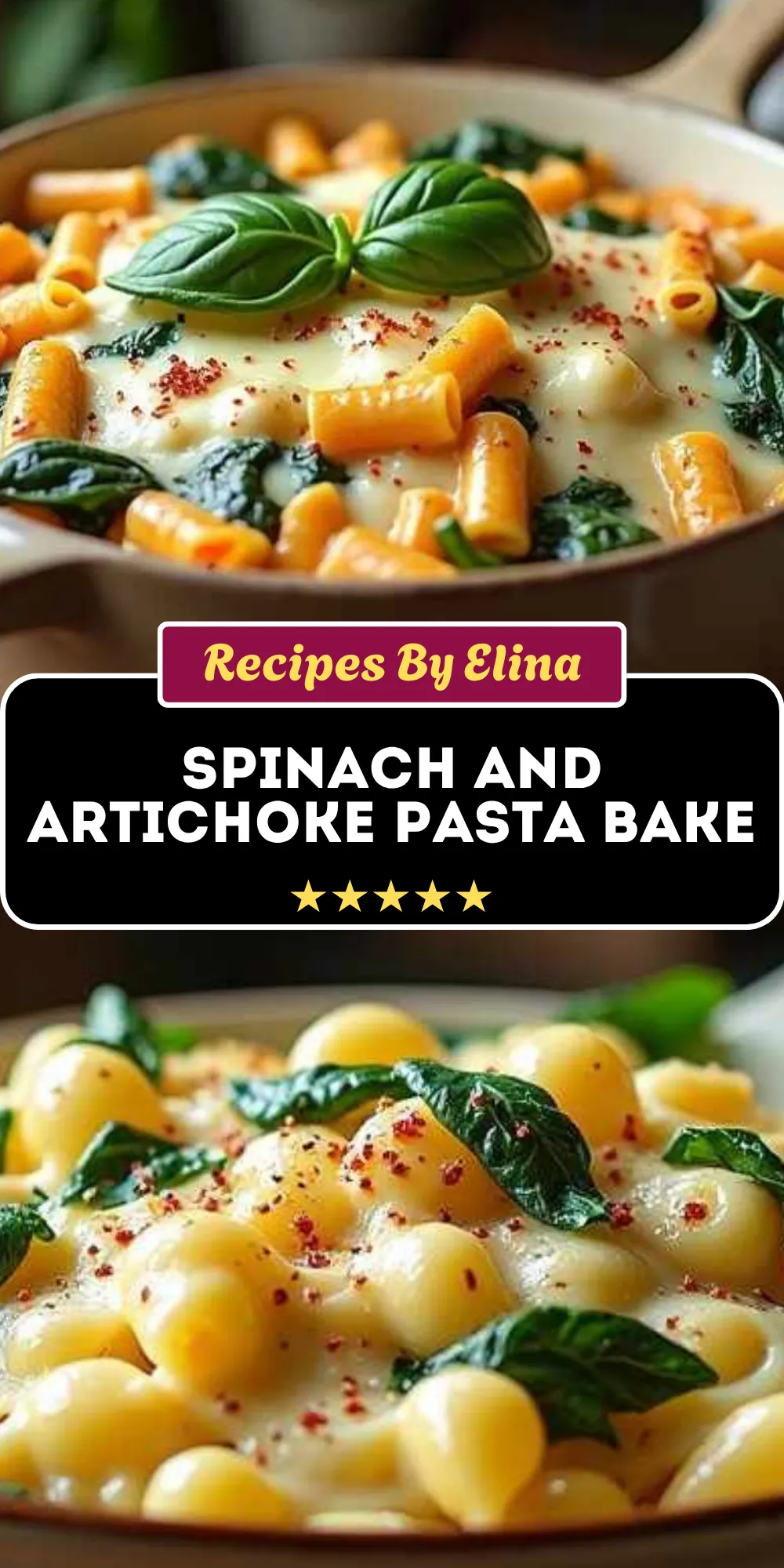 Spinach and Artichoke Pasta Bake with Mozzarella