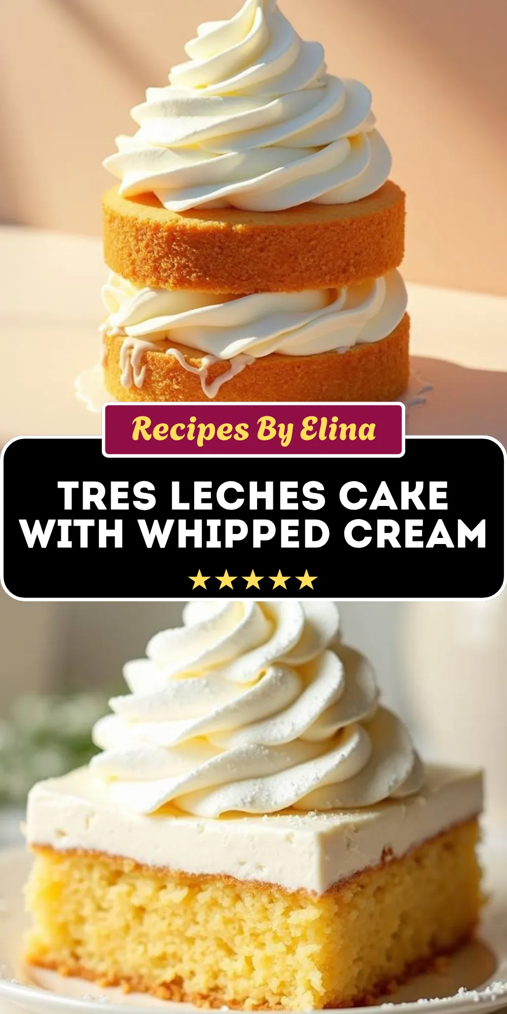 Tres Leches Cake with Whipped Cream Topping