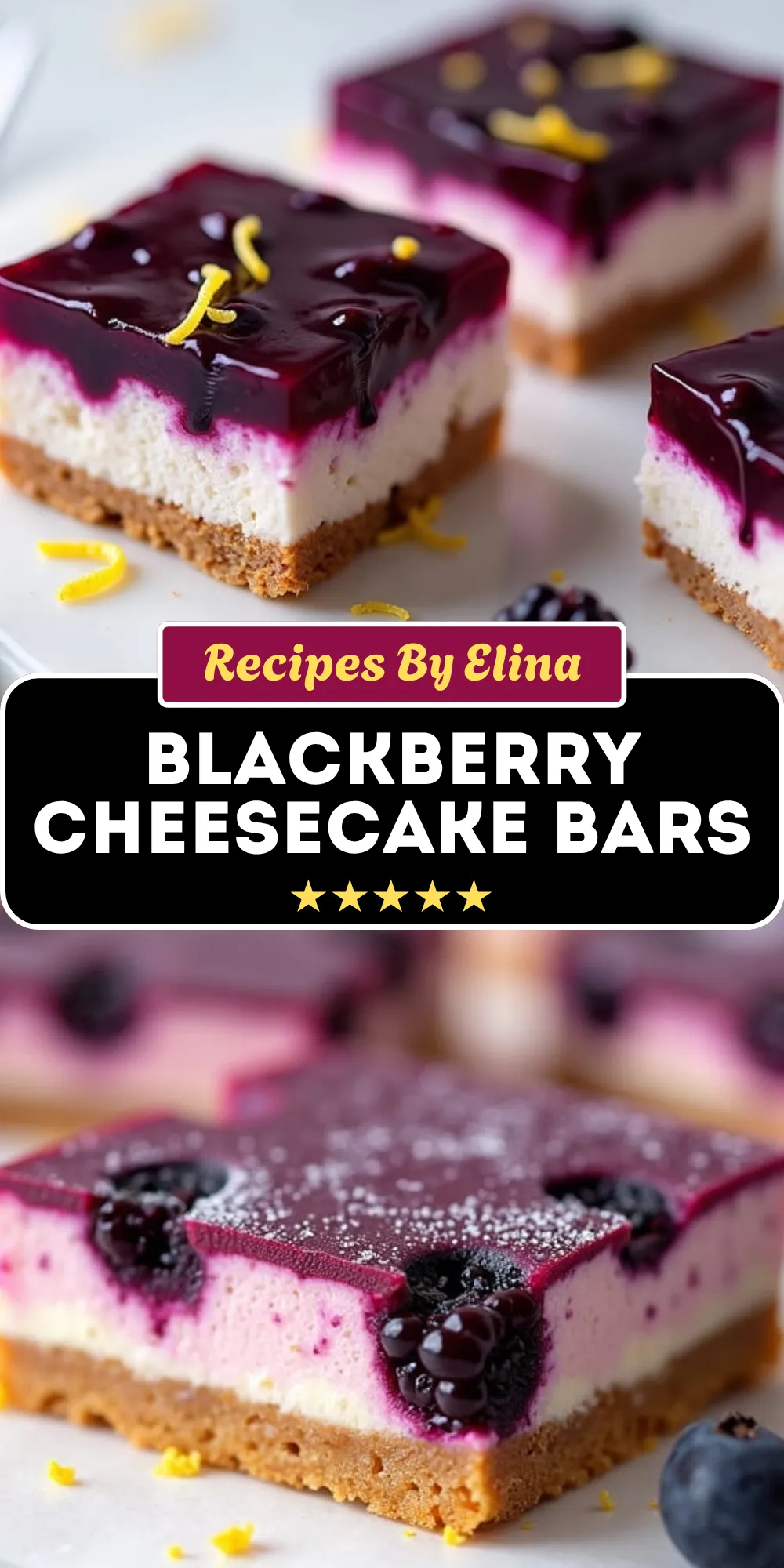 Blackberry Cheesecake Bars with Lemon Zest