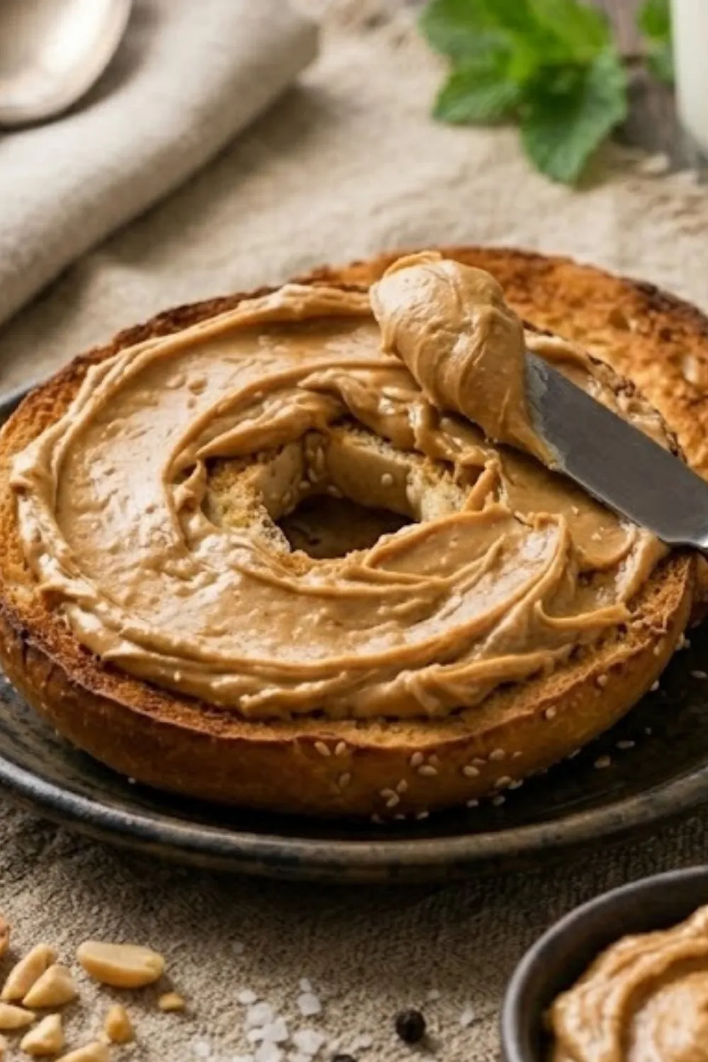 Toasted Bagel with Peanut Butter