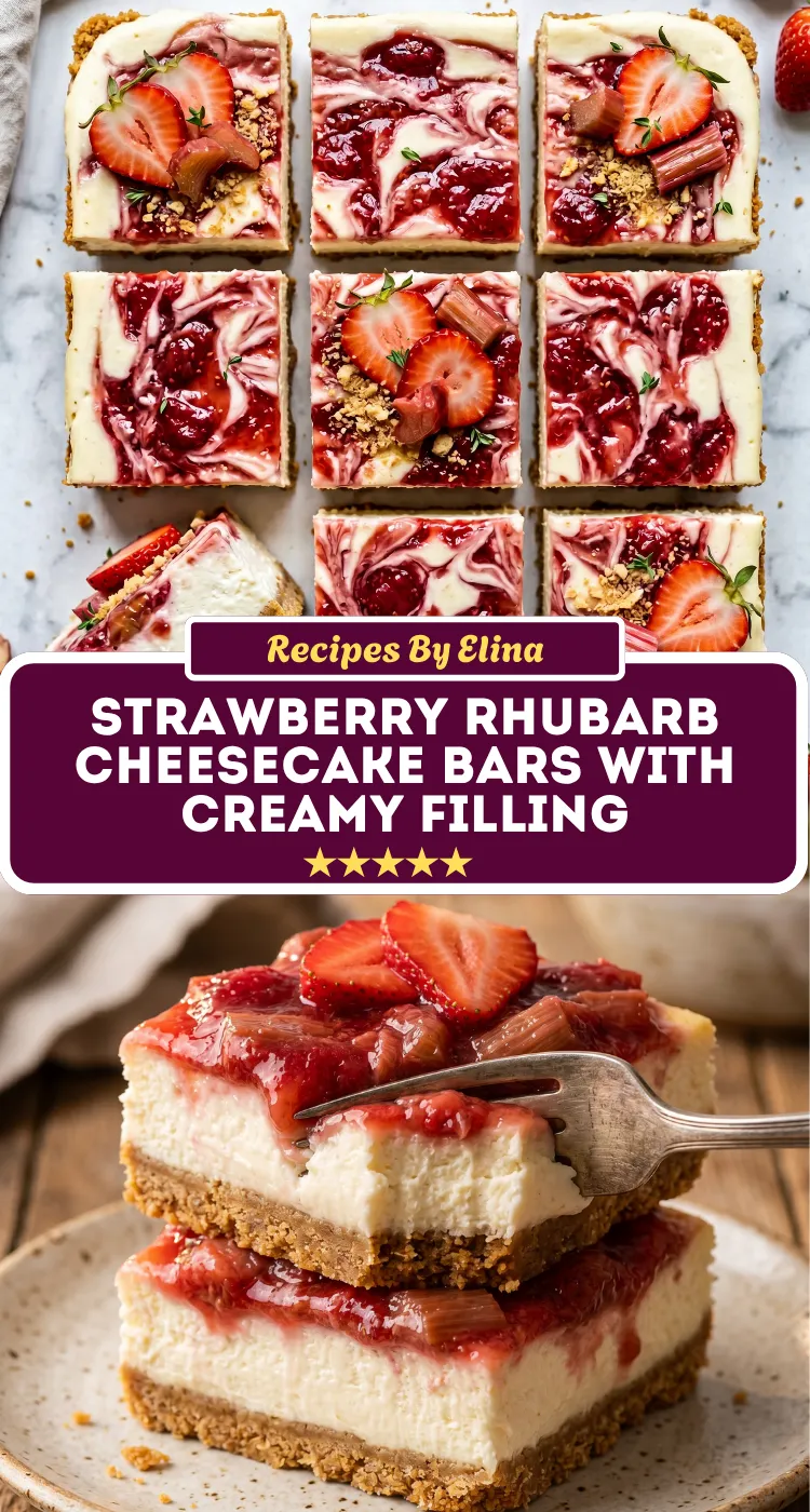 Strawberry Rhubarb Cheesecake Bars with Creamy Filling